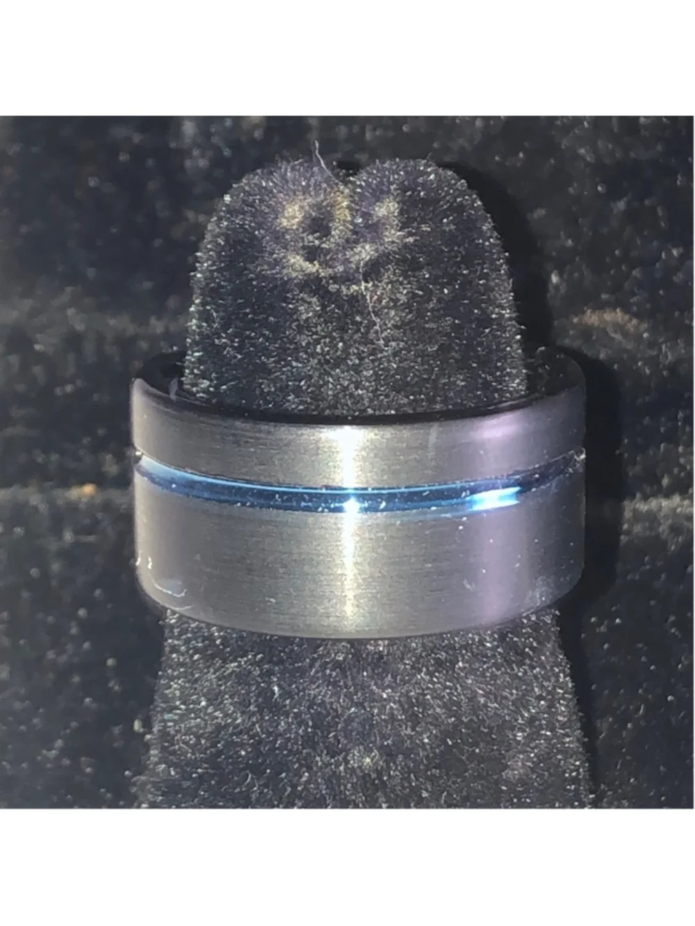 Size 4.5 Tungsten Carbide Black and Blue Line Ring